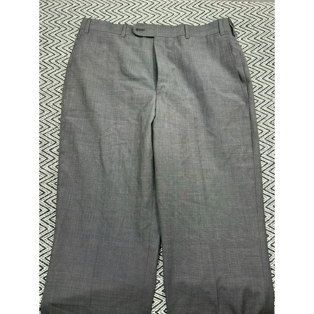 Men's John W. Nordstrom Flat Front Check Wool Dress Pants Size 34 - Grey - Picture 2 of 7
